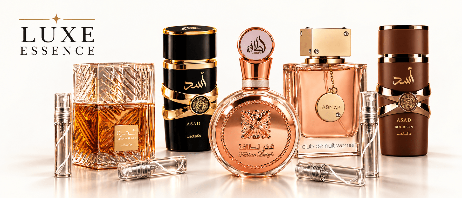 Selección de perfumes Luxe Essence y decants de 5 ml